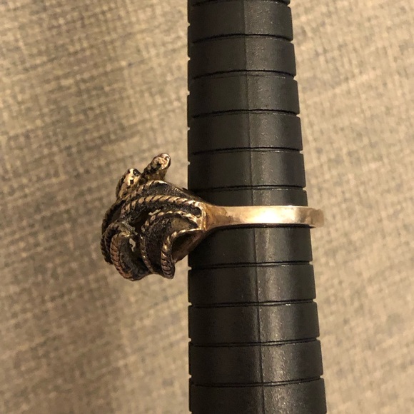 Vintage stamped sterling silver freeform oxidized leaf ribbon ring size 6.25 - Picture 9 of 12